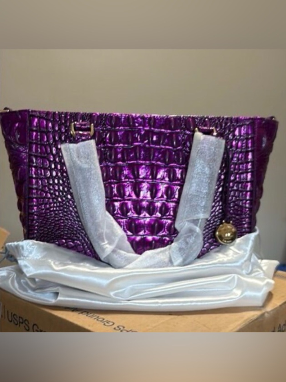 Brahmin Metallic Purple Croc-Embossed Satchel - Picture 3 of 3